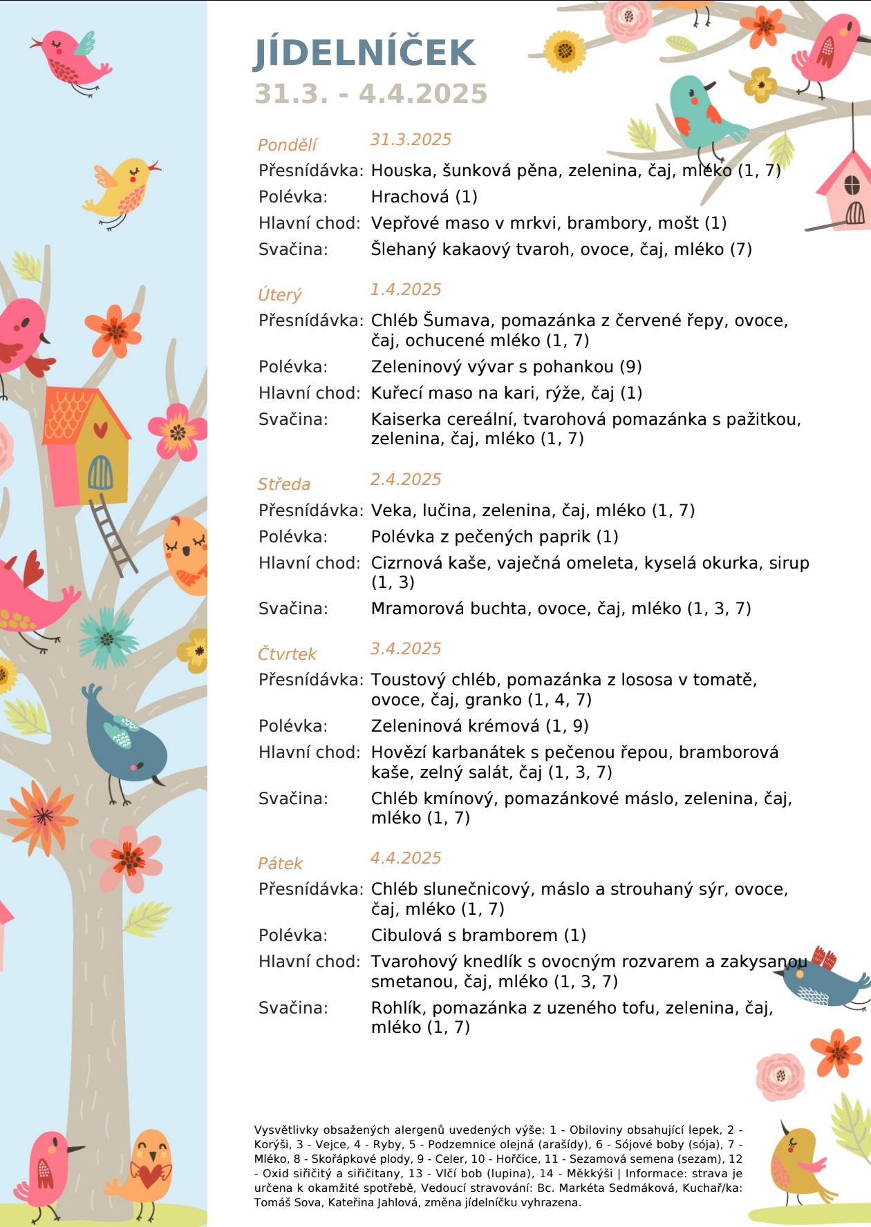 Jídelníček 31.3.-4.4.